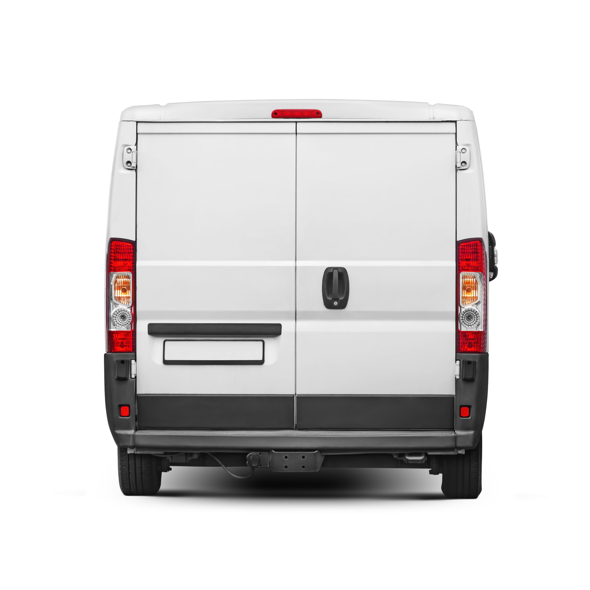 Delivery van rear view isolated on a white. Cargo short-base minibus.