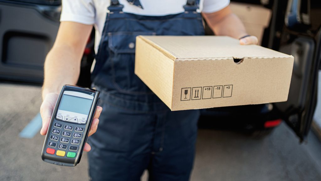 Payment nfc terminal order delivery box food for customer.